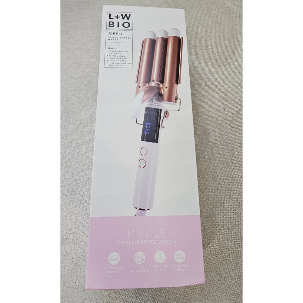 L+W BIO Ripple Triple Barrel Waver 1" Ceramic Hair Waver White Rose Gold LW-0744